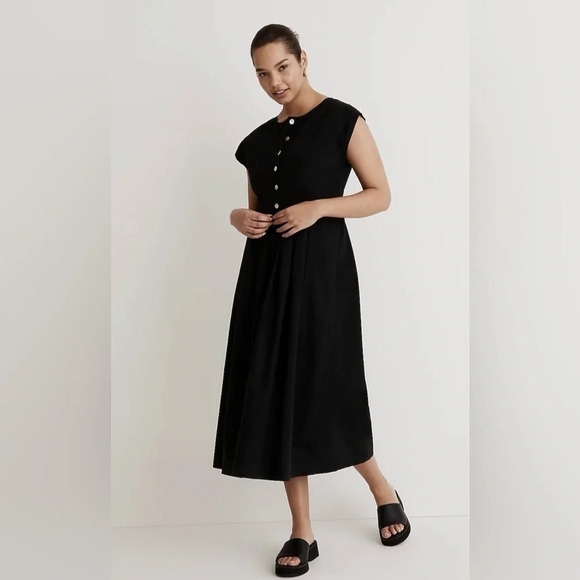 Madewell Poplin Button-Front MIDI Dress, NWT, Size Small, Black. - Picture 1 of 8